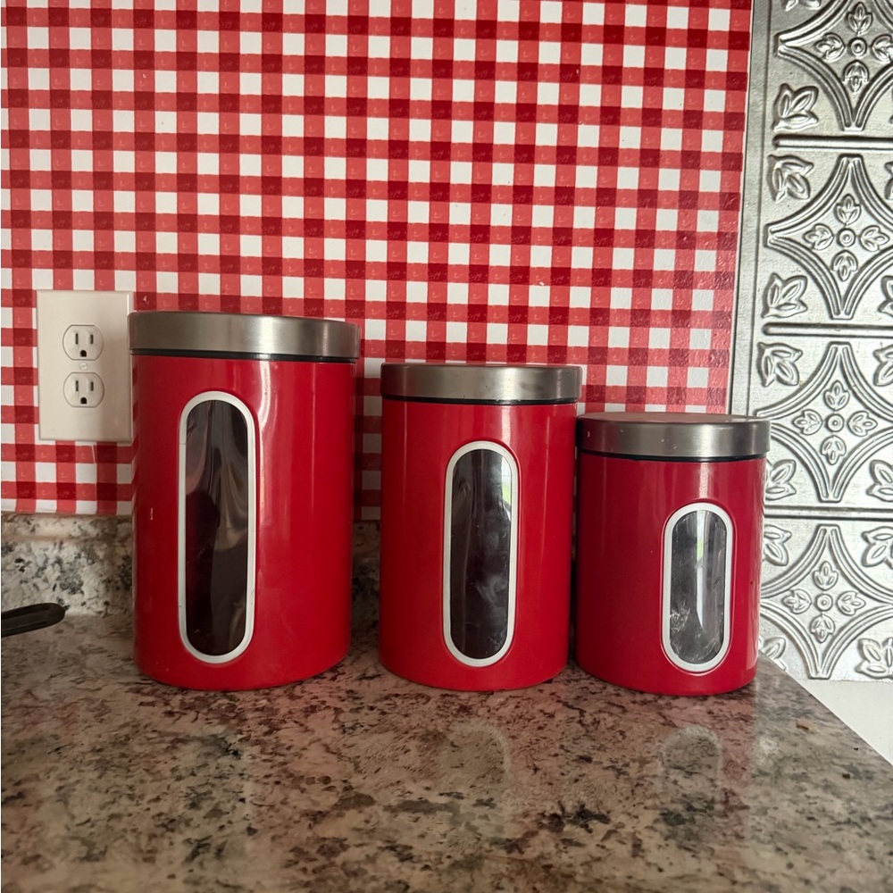 Red Stainless  Canister Set